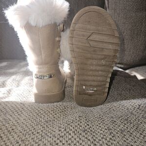 Nine West Tan Kids Boots with White Fur Trim